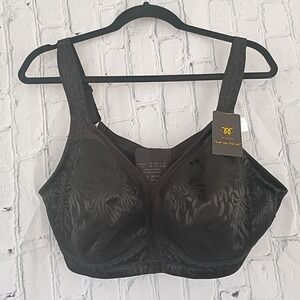 WingsLove Women Black Floral Jacquard Lace Wire Free Full Coverage Bra 42D W005